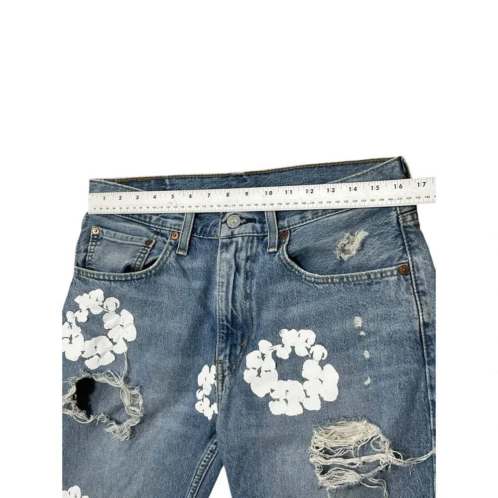 Levi 412 Cutoff Grunge Painted Stamped Denim  Men's Jean Shorts Size 34